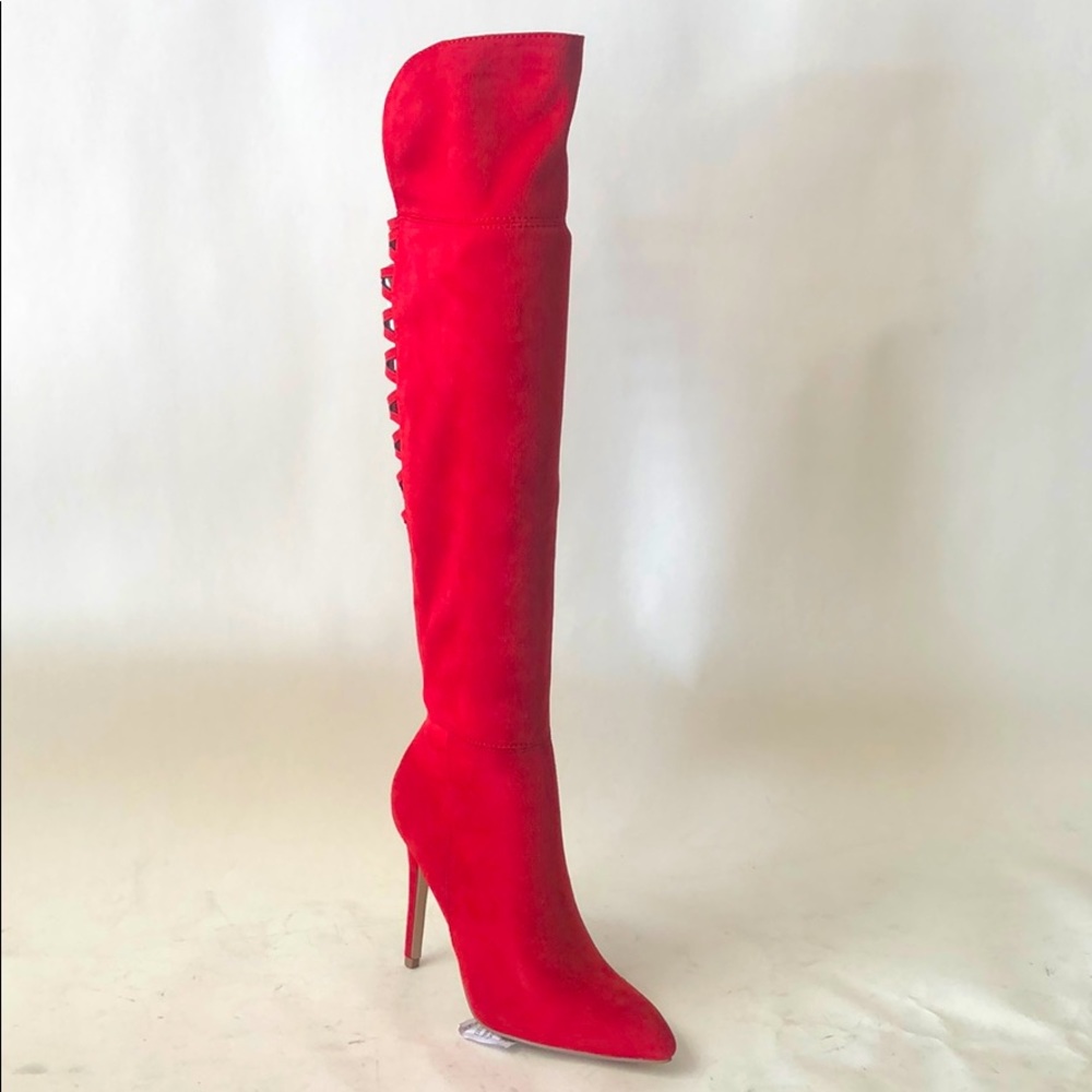 Delicious Women’s Faux Suede Knee-High Boots Red